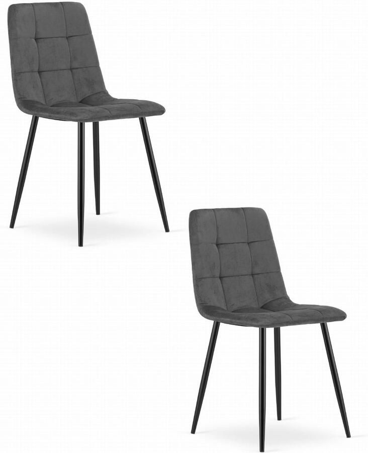 Set van 2 Eetkamerstoelen KARA Donkergrijs – Velvet Bekleding Ergonomisch Design Zwarte Metalen Poten Comfortabele Zitting Max. 120 kg