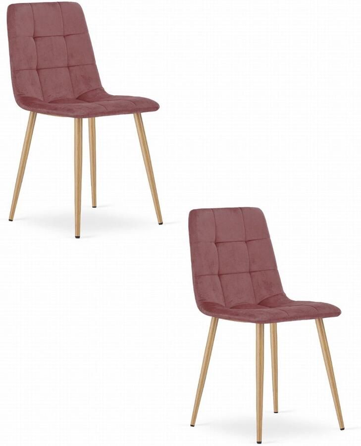 Set van 2 Eetkamerstoelen KARA Donkerroze – Velvet Bekleding Ergonomisch Design Houtlook Metalen Poten Comfortabele Zitting Max. 120 kg