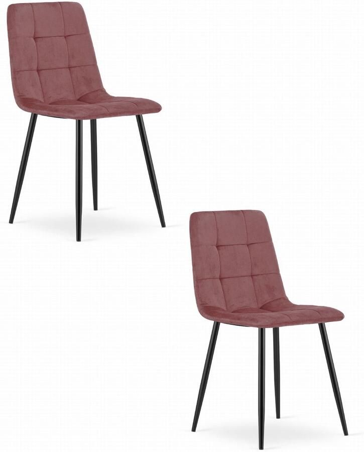 Set van 2 Eetkamerstoelen KARA Donkerroze – Velvet Bekleding Ergonomisch Design Zwarte Metalen Poten Comfortabele Zitting Max. 120 kg