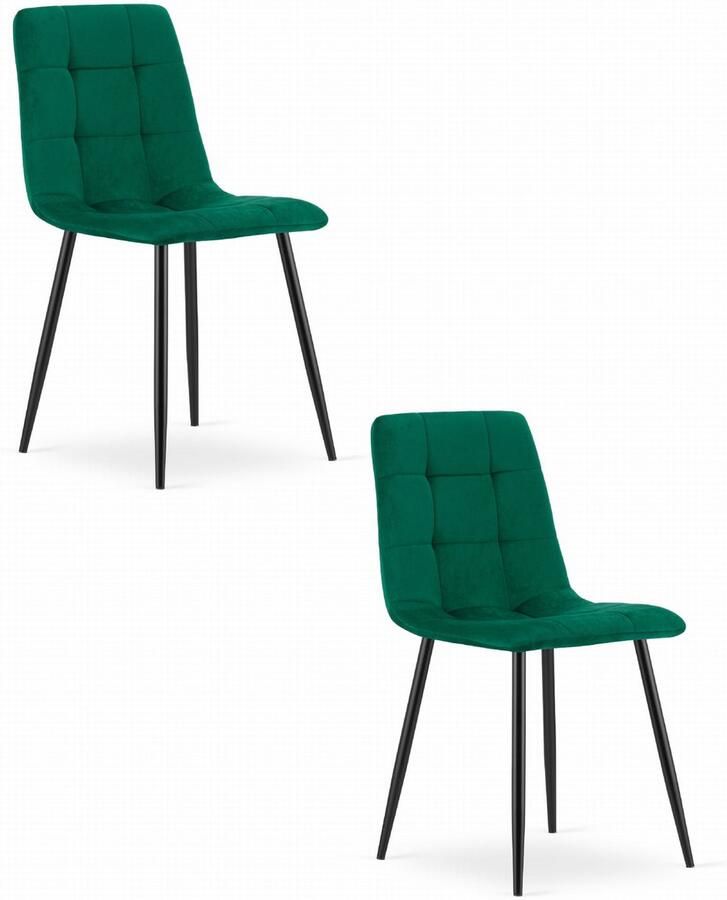 Set van 2 Eetkamerstoelen KARA Groen – Velvet Bekleding Ergonomisch Design Zwarte Metalen Poten Comfortabele Zitting Max. 120 kg