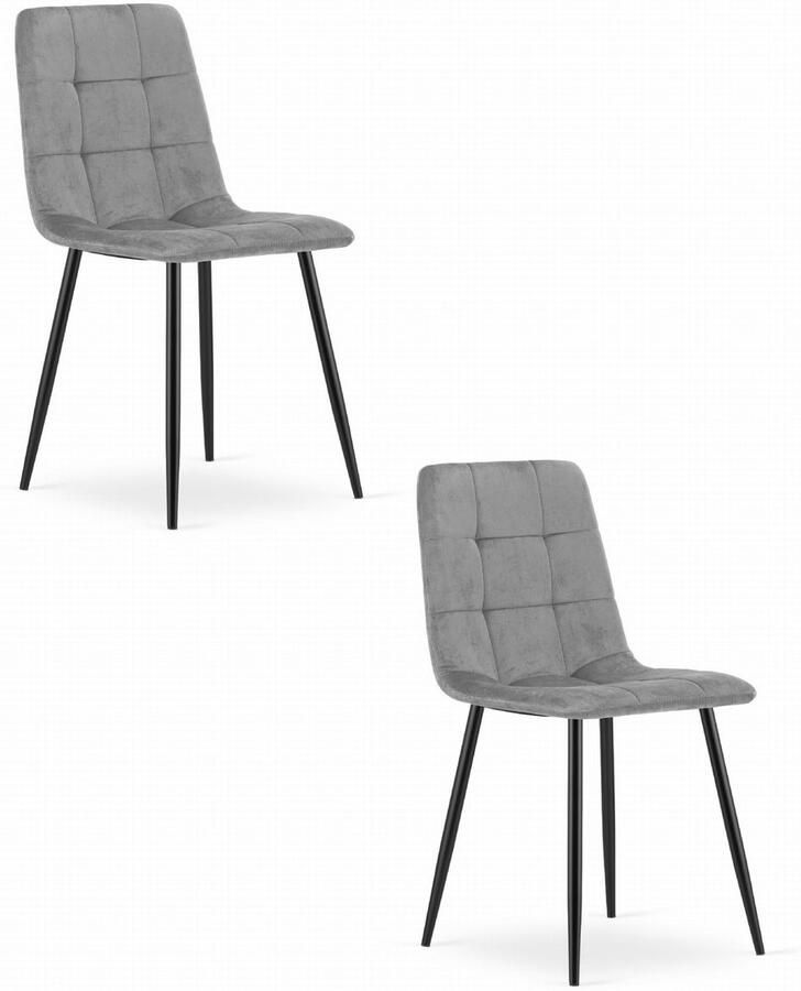 Set van 2 Eetkamerstoelen KARA Lichtgrijs – Velvet Bekleding Ergonomisch Design Zwarte Metalen Poten Comfortabele Zitting Max. 120 kg