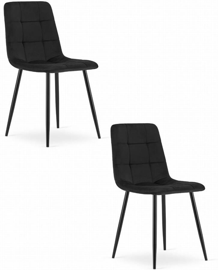 Set van 2 Eetkamerstoelen KARA Zwart – Velvet Bekleding Ergonomisch Design Zwarte Metalen Poten Comfortabele Zitting Max. 120 kg