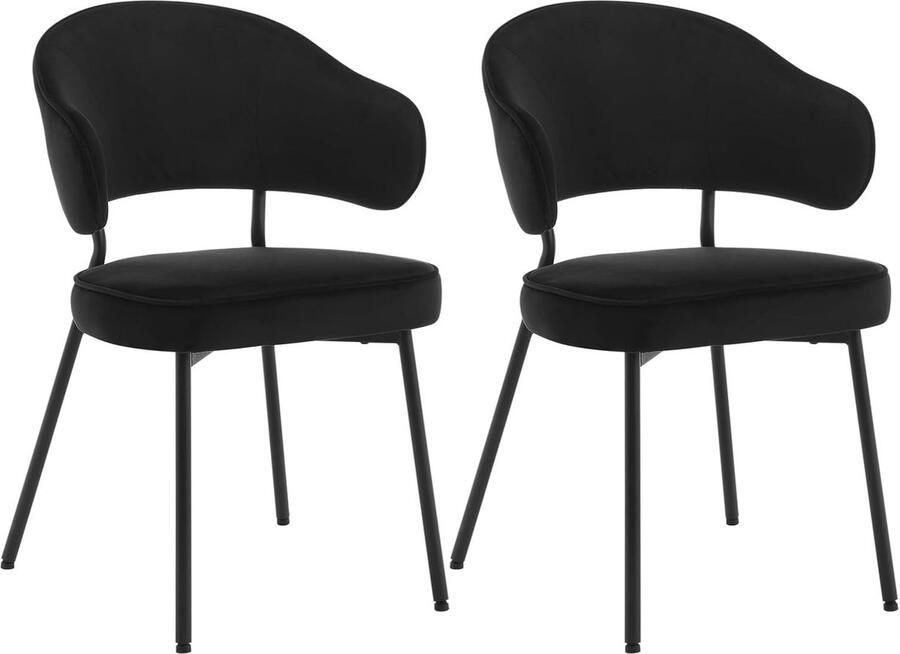 Set van 2 eetkamerstoelen keukenstoel gestoffeerde stoel loungestoel woonkamerstoel designstoel met rugleuning armleuningen metalen poten gevoerd fluweel zwart