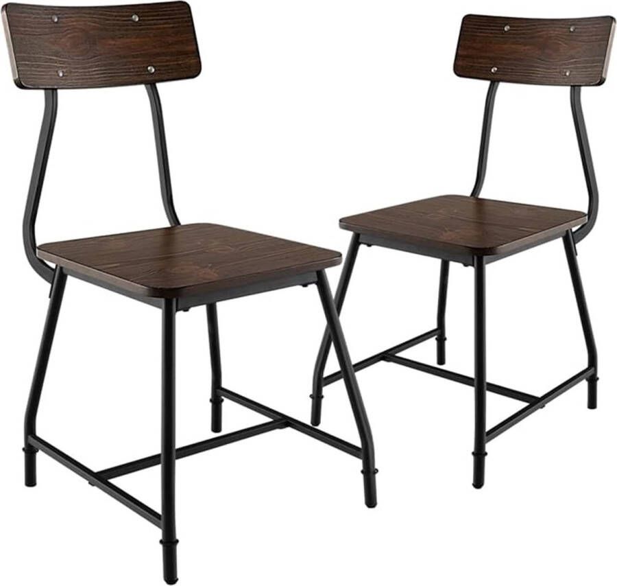 Set van 2 eetkamerstoelen keukenstoelen met rugleuning rustieke eetkamerstoelen stoelen voor eetkamer keuken retro houten stoel met stalen frame bistrostoel metalen stoel barstoel