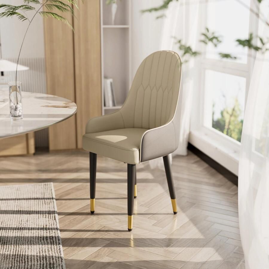 Corenia Eetkamerstoelen Set van 2 Faux Lederen Hoge Rugleuning Houten Poten 52x49x90cm Moderne Mid-century Ontwerp Wit