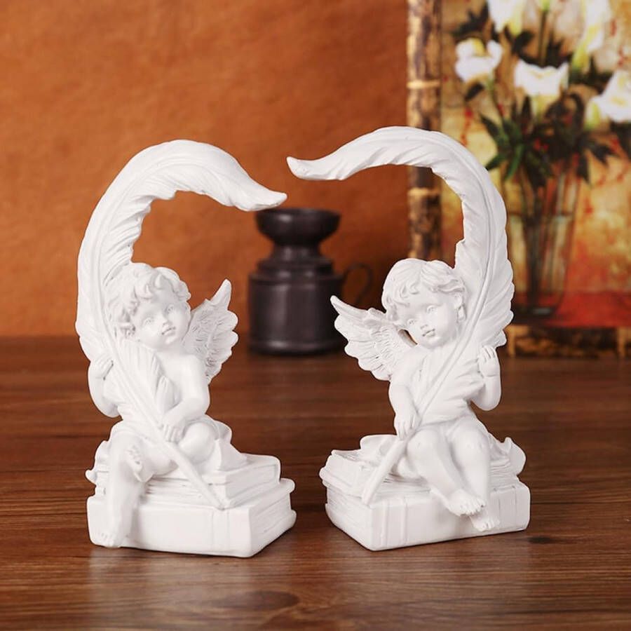 Set van 2 engelenfiguren van hars engelenbeeld van hars engelenbeeld engelenfiguur beeldhouwwerk kunst ornament voor woonkamer bureau huis tuin bruiloftsdecoratie