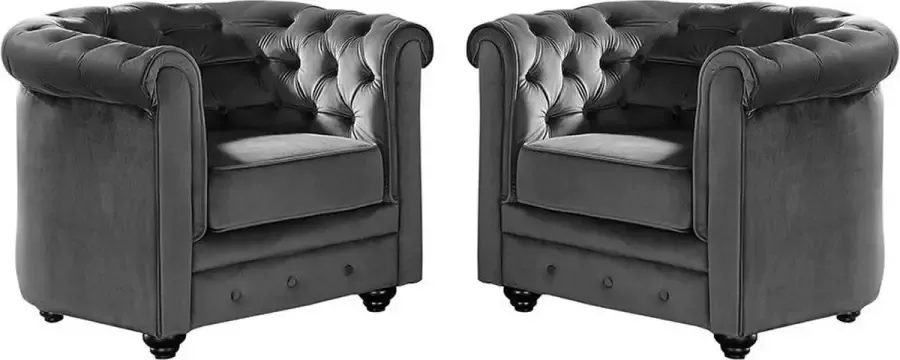 Vente-unique Set van 2 fauteuils CHESTERFIELD velours antraciet L 82 cm x H 72 cm x D 78 cm