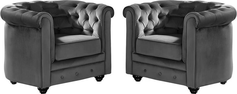 Set van 2 fauteuils CHESTERFIELD fluweel antraciet L 82 cm x H 72 cm x D 78 cm