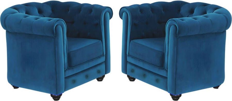 Set van 2 fauteuils CHESTERFIELD fluweel eend blauw L 88 cm x H 72 cm x D 78 cm