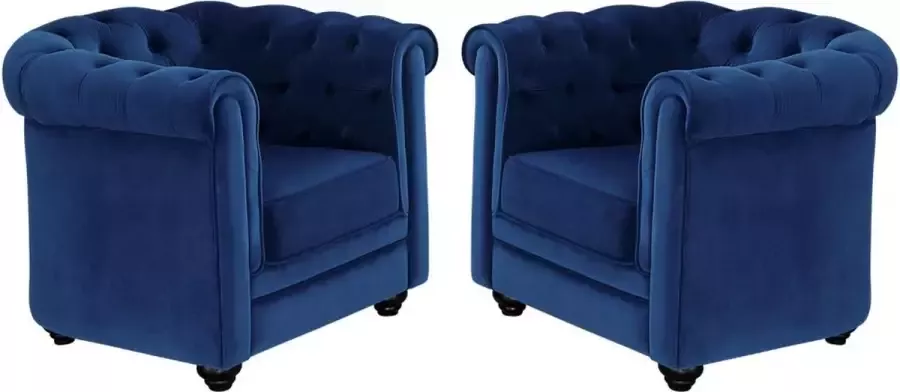 Vente-unique Set van 2 fauteuils CHESTERFIELD Fluweel konings blauw L 85 cm x H 72 cm x D 78 cm