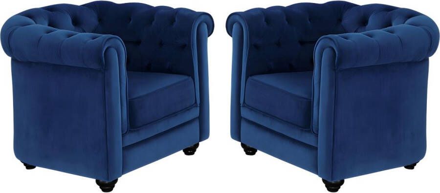 Set van 2 fauteuils CHESTERFIELD Fluweel konings blauw L 85 cm x H 72 cm x D 78 cm