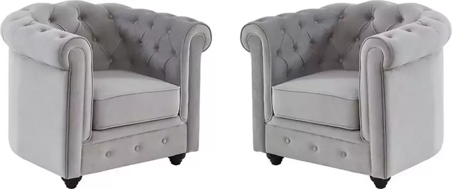 Vente-unique Set van 2 fauteuils CHESTERFIELD velours lichtgrijs L 85 cm x H 72 cm x D 78 cm