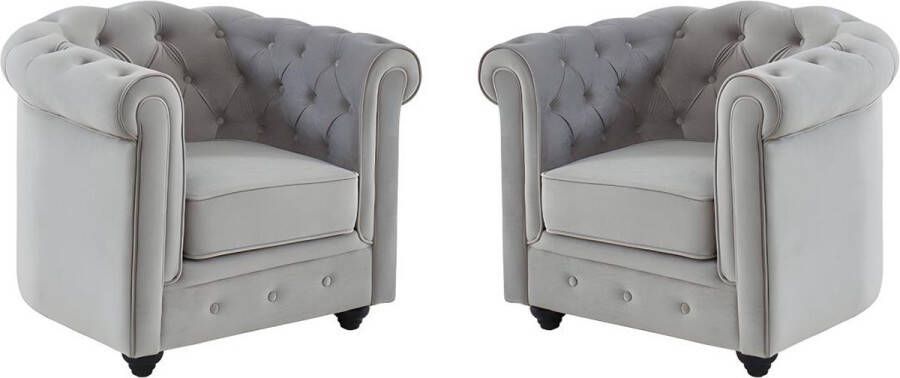 Set van 2 fauteuils CHESTERFIELD fluweel licht grijs L 85 cm x H 72 cm x D 78 cm