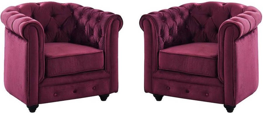Vente-unique Set van 2 fauteuils CHESTERFIELD Fluweel paars L 85 cm x H 72 cm x D 78 cm