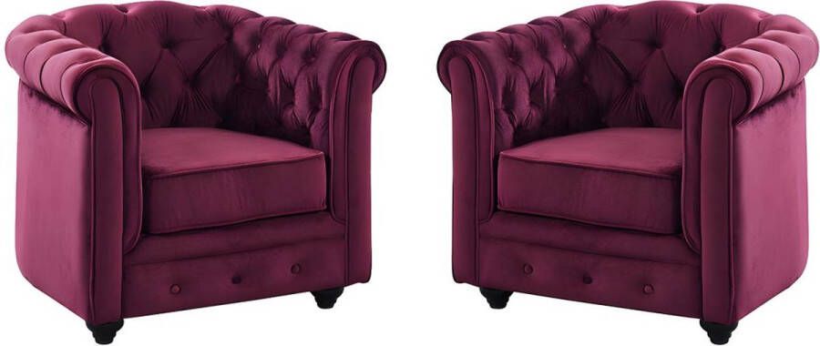 Set van 2 fauteuils CHESTERFIELD Fluweel paars L 85 cm x H 72 cm x D 78 cm