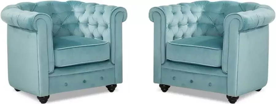 Vente-unique Set van 2 fauteuils CHESTERFIELD velours pastelblauw L 82 cm x H 72 cm x D 78 cm