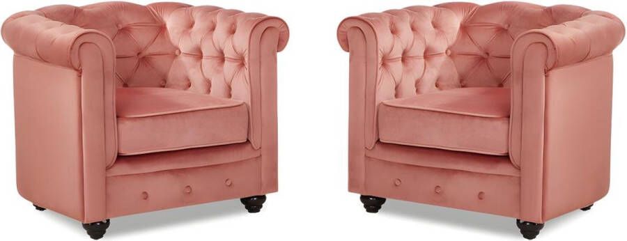 Set van 2 fauteuils CHESTERFIELD fluweel pastel roze L 82 cm x H 72 cm x D 78 cm