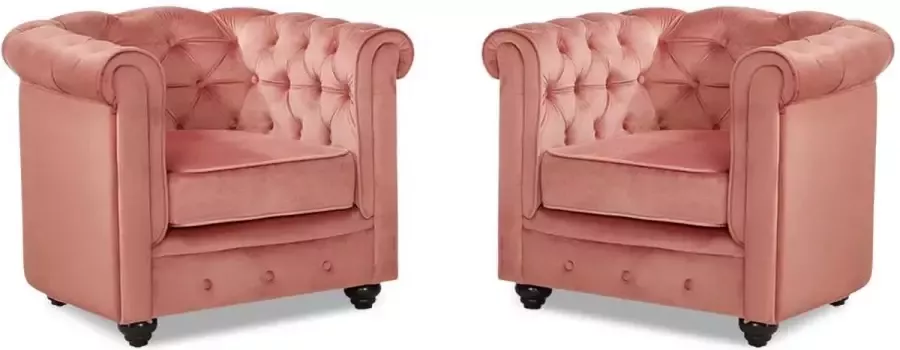 Vente-unique Set van 2 fauteuils CHESTERFIELD velours pastelroze L 82 cm x H 72 cm x D 78 cm - Foto 2