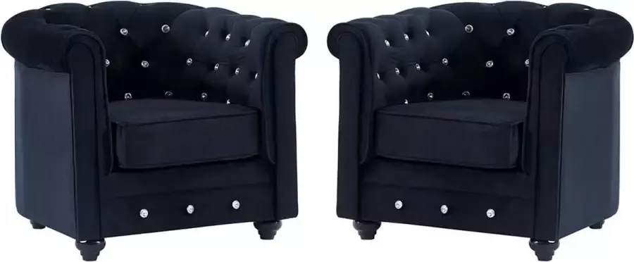 Set van 2 fauteuils CHESTERFIELD fluweel zwart met kristallen knopen L 82 cm x H 72 cm x D 78 cm