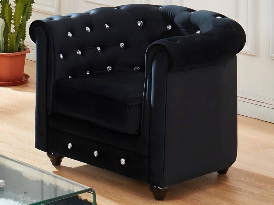 Set van 2 fauteuils CHESTERFIELD fluweel zwart met kristallen knopen L 85 cm x H 72 cm x D 78 cm - Foto 1
