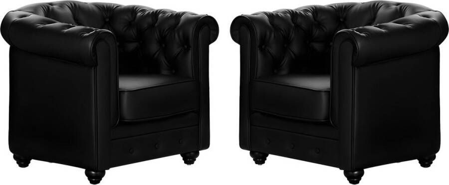 Set van 2 fauteuils CHESTERFIELD van kunstleer Zwart L 82 cm x H 72 cm x D 78 cm