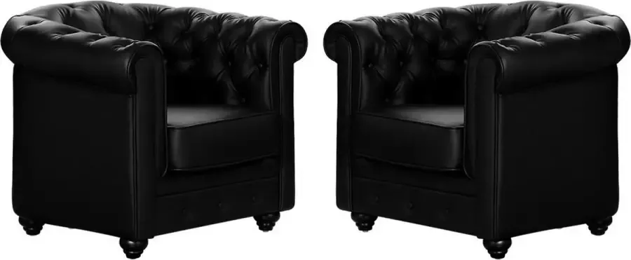 Vente-unique Set van 2 fauteuils CHESTERFIELD van kunstleer Zwart L 82 cm x H 72 cm x D 78 cm