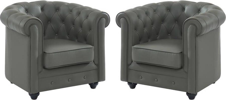 Set van 2 fauteuils van buffelleer CHESTERFIELD Grijs L 82 cm x H 72 cm x D 78 cm