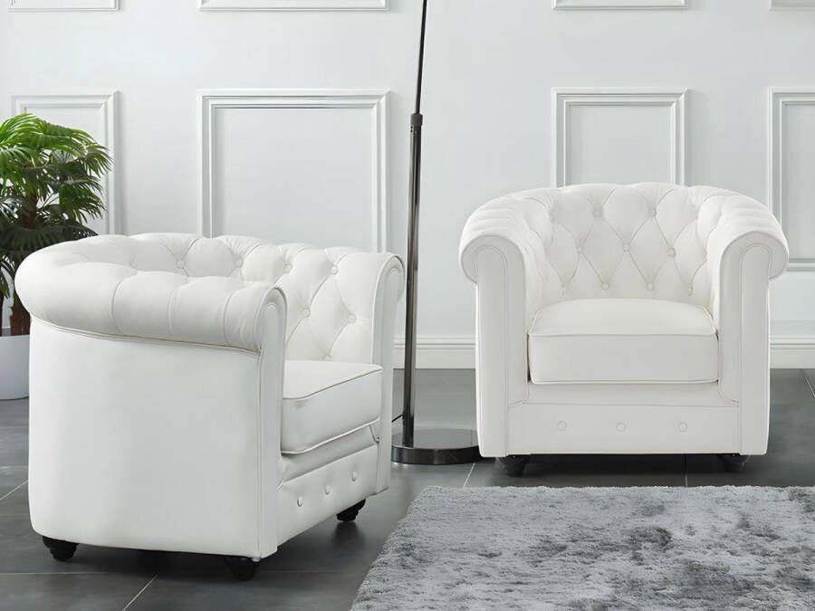 Set van 2 fauteuils van buffelleer CHESTERFIELD Wit L 82 cm x H 72 cm x D 78 cm - Foto 1