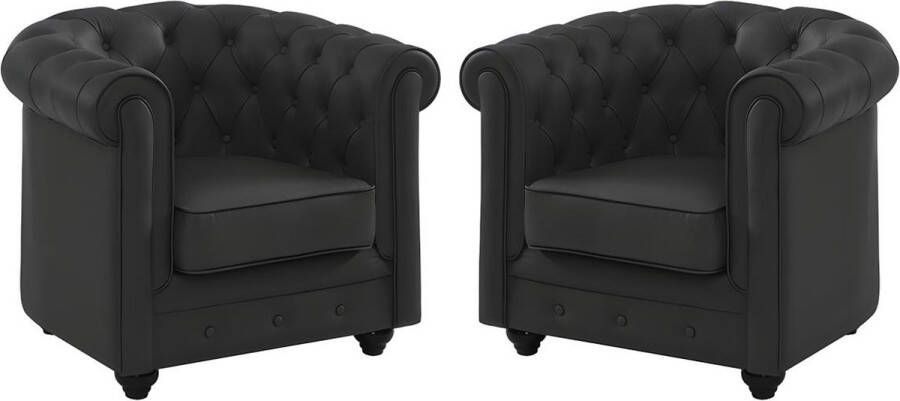 Set van 2 fauteuils van buffelleer CHESTERFIELD Zwart L 82 cm x H 72 cm x D 78 cm