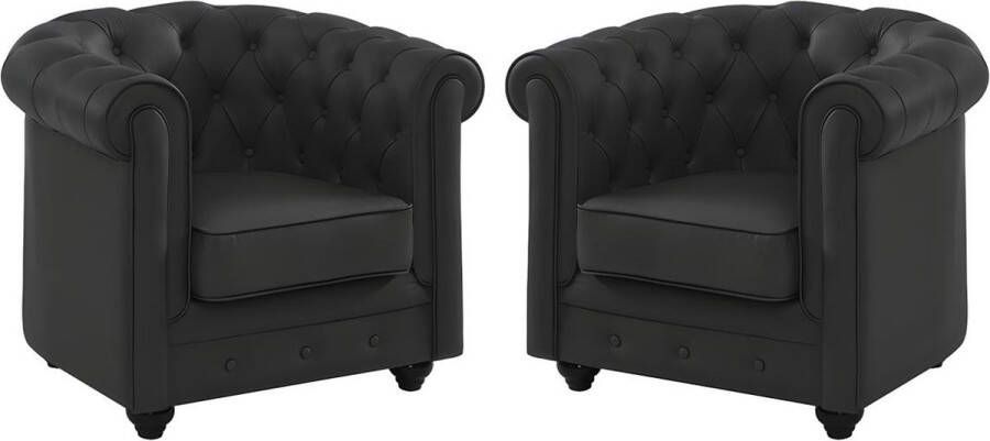 Vente-unique Set van 2 fauteuils van buffelleer CHESTERFIELD Zwart L 82 cm x H 72 cm x D 78 cm