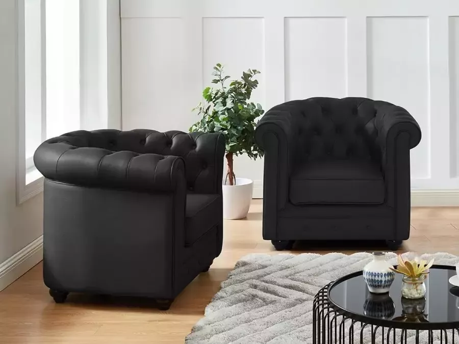 Set van 2 fauteuils van buffelleer CHESTERFIELD Zwart L 82 cm x H 72 cm x D 78 cm