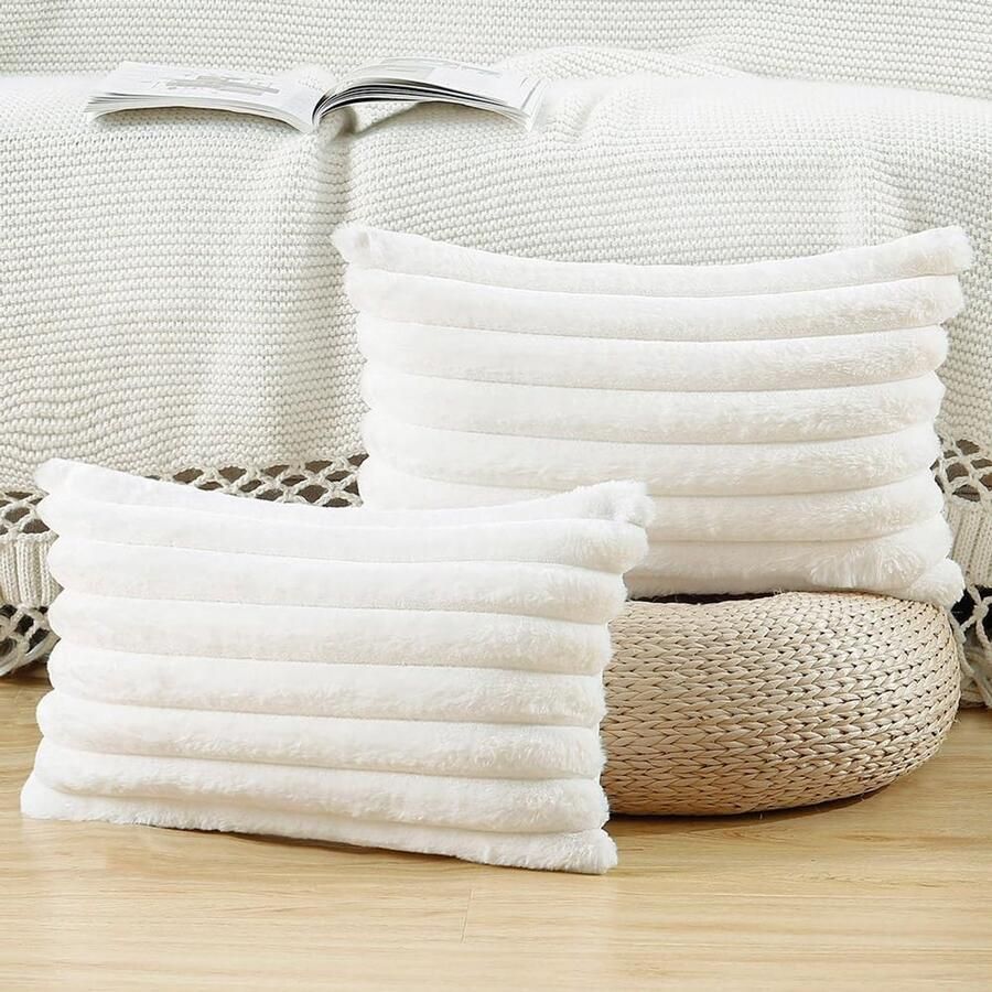 Set van 2 Fluffy Decoratieve Kussenslopen – Zachte Pluche Kussenhoezen 30x50 cm voor Bank of Slaapkamer