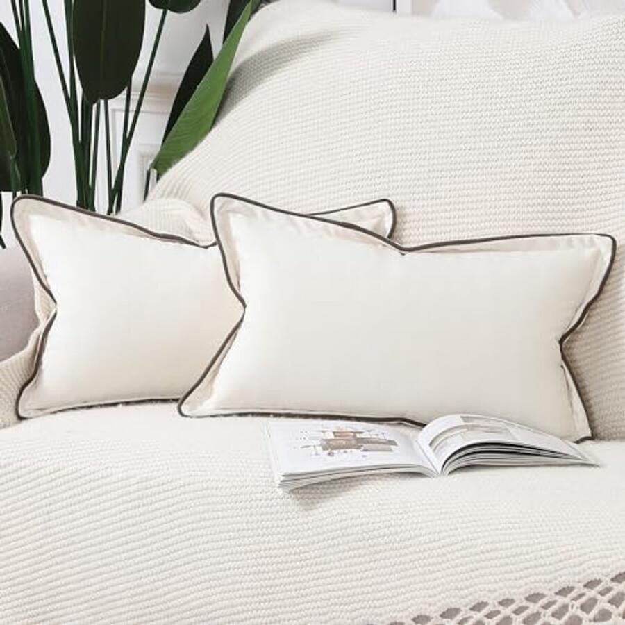 Set van 2 Fluweel Boho Kussenslopen met Franjes Zachte Decoratieve Kussenhoezen voor Bank en Slaapkamer (40x80 cm) in Crème Wit