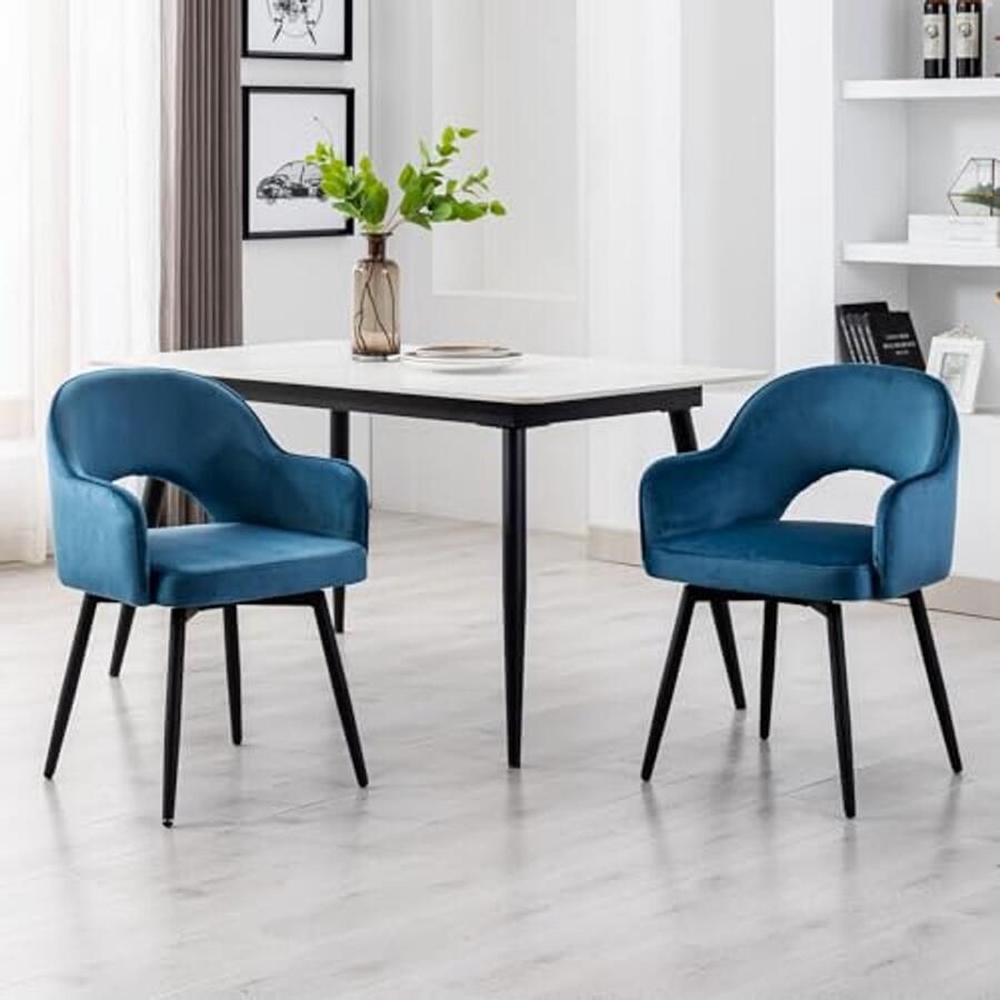 Set van 2 fluwelen draaibare eetkamerstoelen met metalen poten comfortabele keukenstoelen voor woonkamer en restaurant