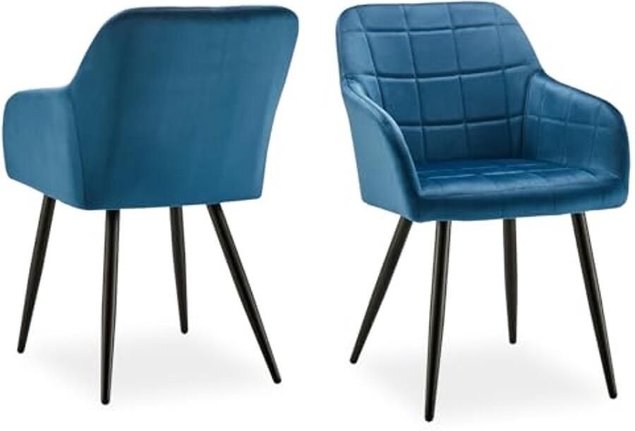 Set van 2 Fluwelen Eetkamerstoelen Comfortabele Keukenstoelen met Metalen Rugleuning en Poten