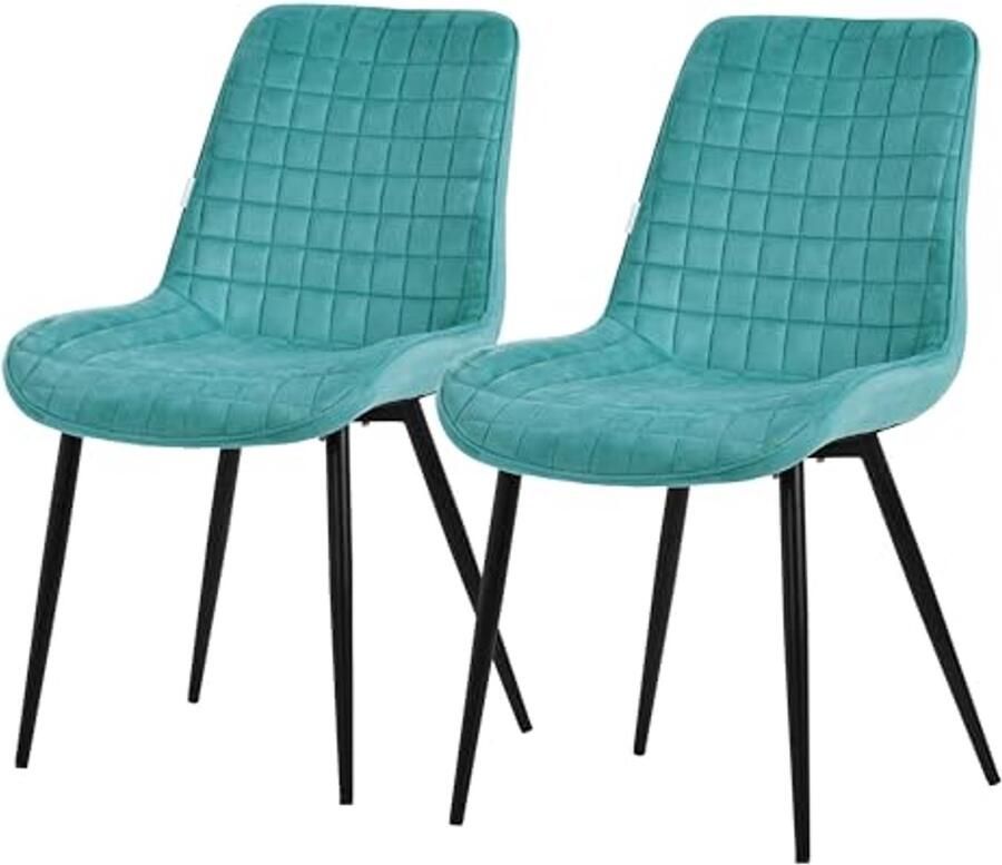 Set van 2 Fluwelen Eetkamerstoelen in Petrol met Zwarte Metalen Poten – Comfortabele Keukenstoelen voor de Eetkamer