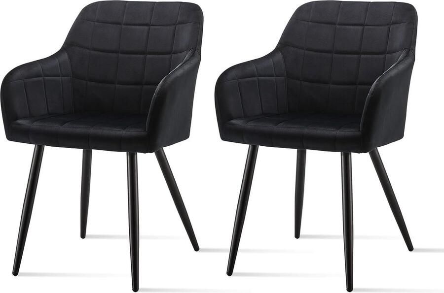 Set van 2 Fluwelen Eetkamerstoelen met Armleuning Zwart Comfortabele Accentstoelen voor Woonkamer Keuken en Kantoor