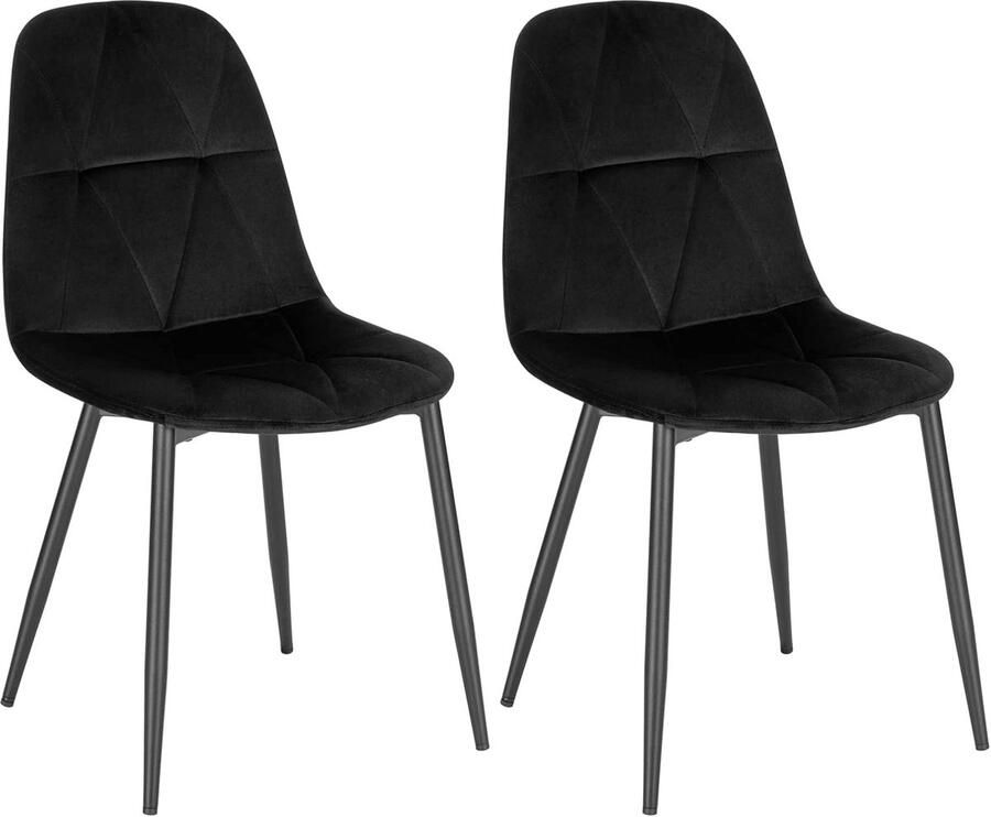 Set van 2 Fluwelen Eetkamerstoelen met Metalen Poten Comfortabele Keukenstoelen voor Woonkamer en Lounge Zwart