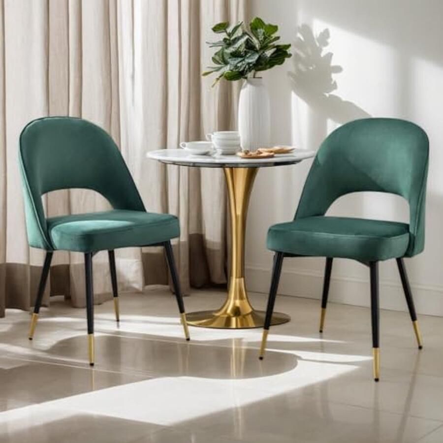 Set van 2 Fluwelen Eetkamerstoelen Moderne Armloze Stoelen voor Woonkamer en Keuken
