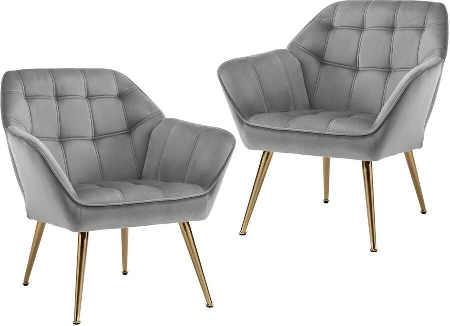 Set van 2 fluwelen kuipstoelen met gouden poten voor woonkamer en slaapkamer