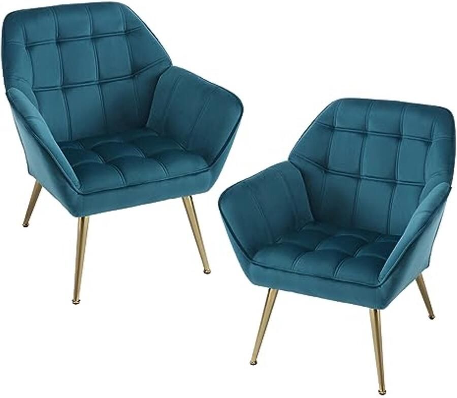 Set van 2 Fluwelen Kuipstoelen voor de Woonkamer Moderne Accentstoelen met Metalen Poten Comfortabele Cocktailstoelen