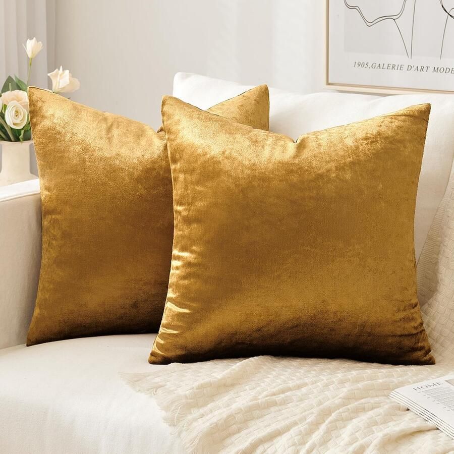 Set van 2 fluwelen kussenhoezen huishoudelijk sierkussen decoratieve kussenhoezen zacht voor bank slaapkamer en woonkamer 40 x 40 cm donkergoud