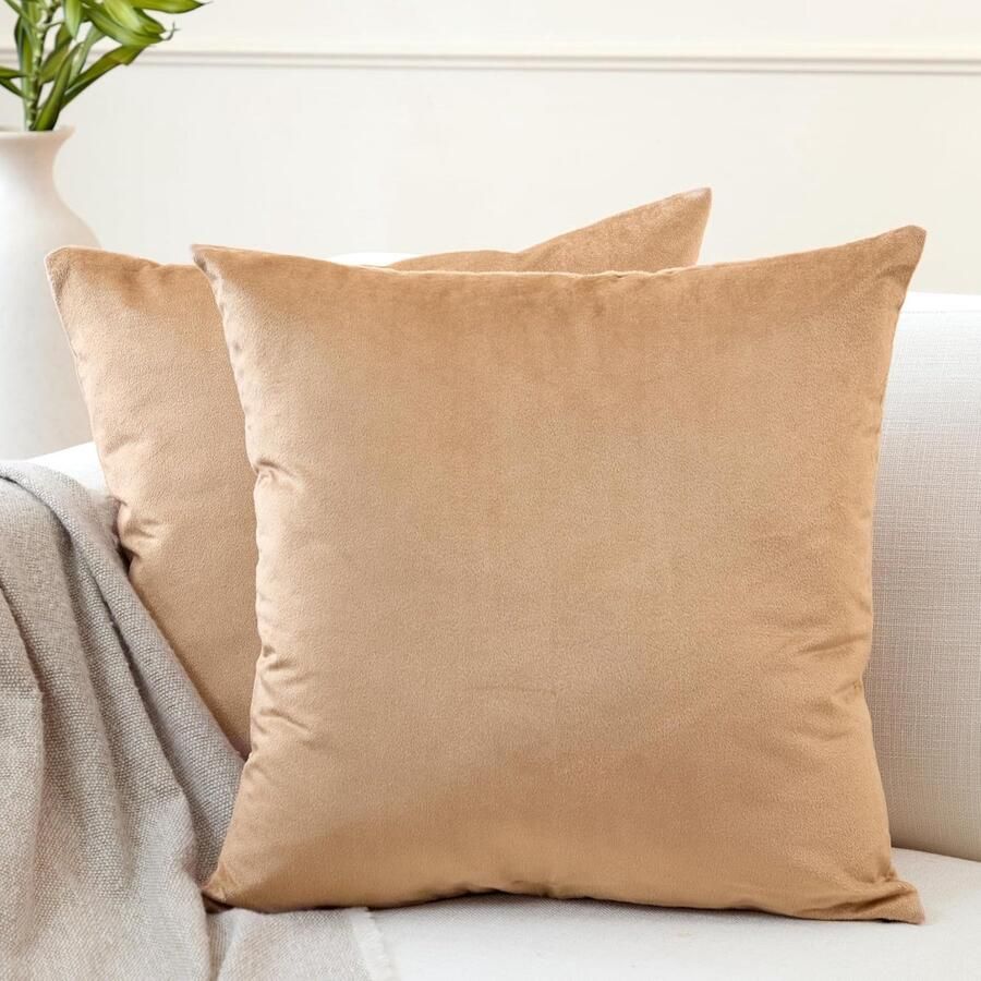 Set van 2 Fluwelen Kussenovertrekken 40 x 40 cm Goud Wasbaar & Zacht Decoratieve Kussenhoezen voor Sofa en Bed