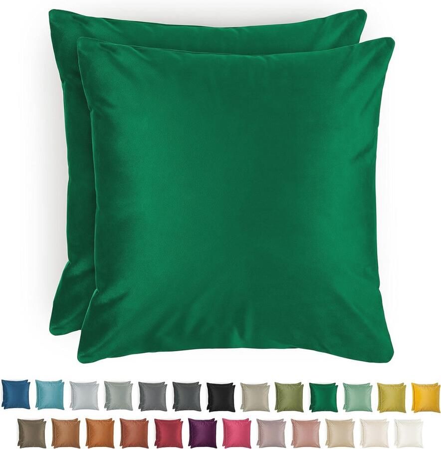 Set van 2 fluwelen kussenslopen in botanisch groen decoratieve kussens voor woonkamer slaapkamer bed en bank 60 x 60 cm