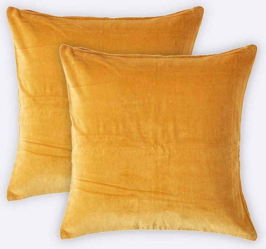 Set van 2 Fluwelen Kussenslopen Mosterd Geel 40x40 cm Luxe en Zacht Accent voor Bank en Bed