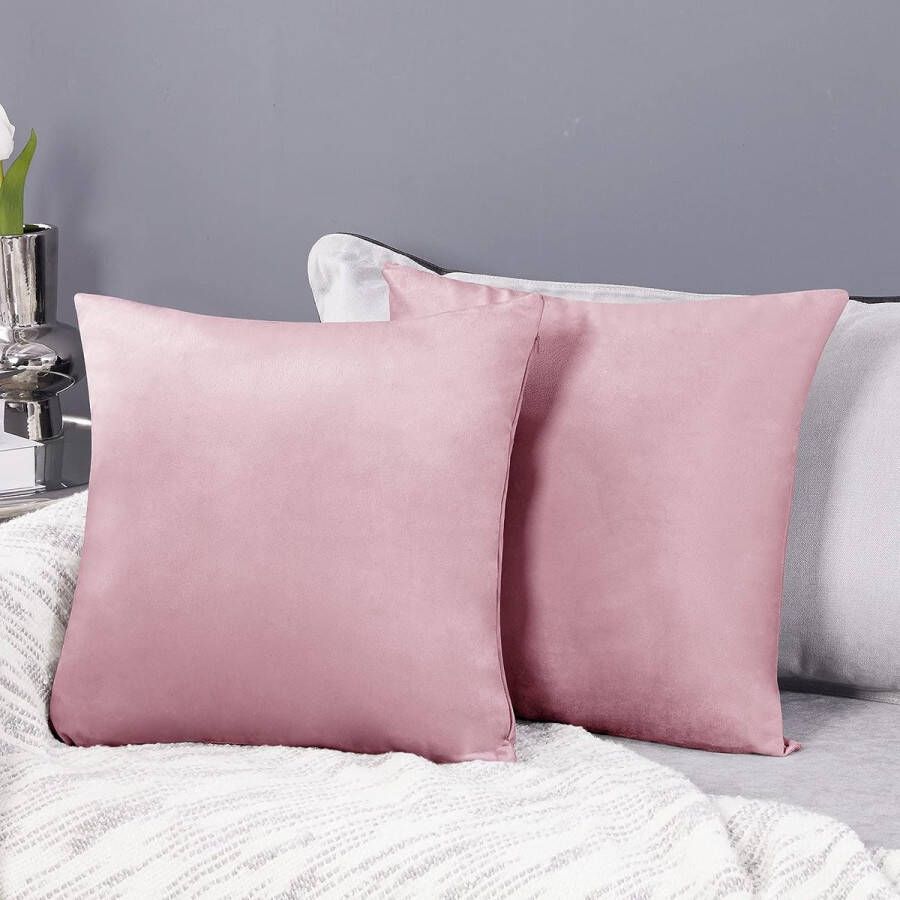 Set van 2 fluwelen kussenslopen sofakura-roze decoratieve kussenslopen zacht design voor slaapkamer woonkamer bank kantoor 45 x 45 cm