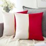 Set van 2 fluwelen kussenslopen voor bank auto slaapkamer luxe moderne minimalistische gouden lederen naden sierkussen kussenhoes kussensloop 45 x 45 cm (rood en wit) - Thumbnail 1