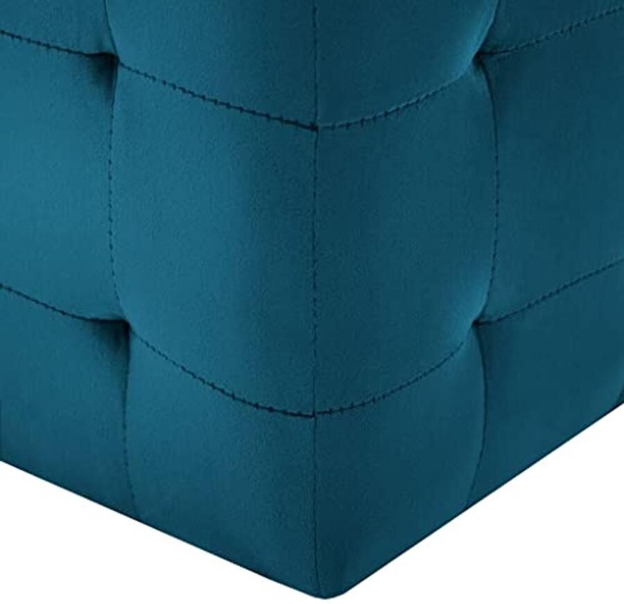 Set van 2 Fluwelen Poefs in Blauw Comfortabele Voetenbanken voor iedere Interieurstijl