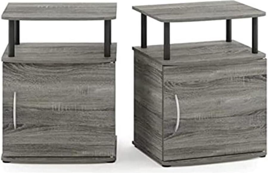 Set van 2 Frans eiken zwart bijzettafel nachtkastje 48 (B) x 612 (H) x 394 (D) cm nachtkastje zwart 60 cm hoog