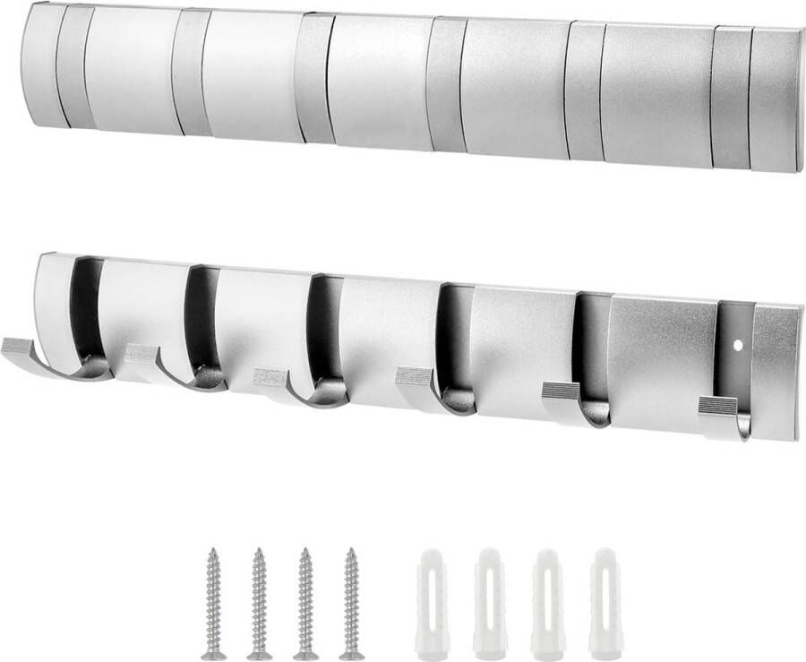 Set van 2 garderobehaken met 6 omklapbare haken gestroomlijnde moderne stijl haaklijst van aluminiumlegering voor jassen mantels sjaals handtassen en meer (grijs 48 cm)